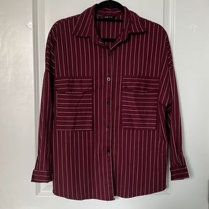 Red wine color stripe shirt (Women, size M）